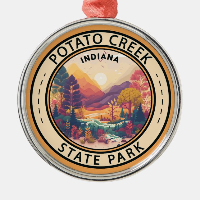 Statsparken i Potato Bäck Indiana Emblem Julgransprydnad Metall (Framsidan)