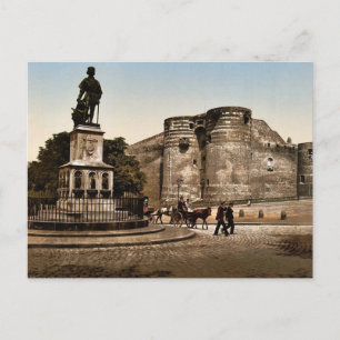 Statue and castle of Kung Rene, Angers, Frankrike Vykort