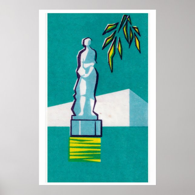 Statue Bust Matchbox Art Print, Czechoslovakian Poster (Framsidan)