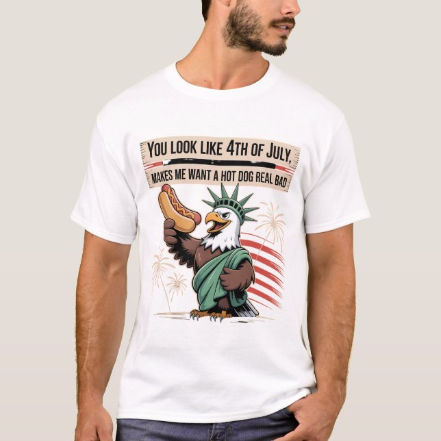 Statue Eagle Hett Hund 4th of Julny Art T Shirt (Framsida)