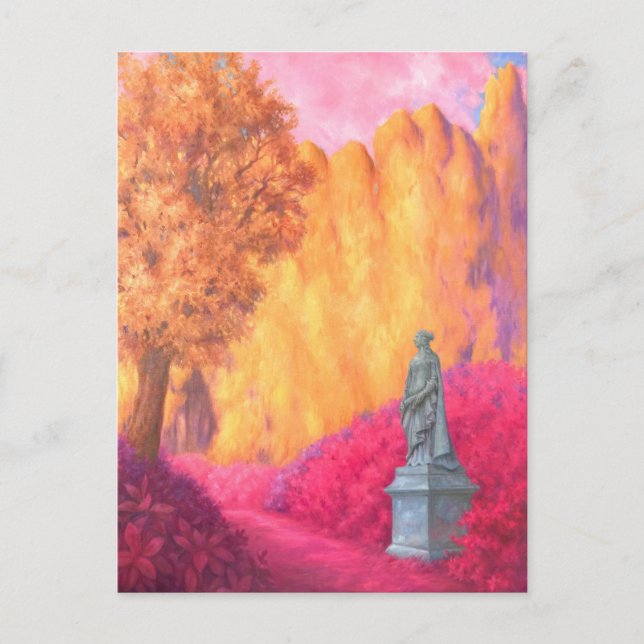 "Statue in a Garden." Postcard Vykort (Framsida)