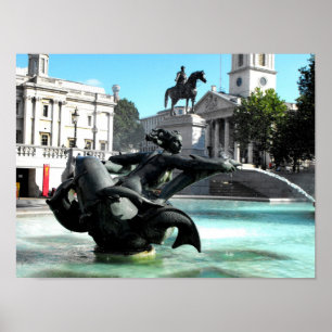 Statue och fontän på Trafalgar Square Poster