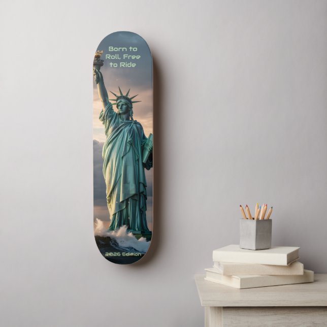 Statue of Liberty 1776–2026 Freedom Skate Art Mini Skateboard Bräda 18,5 Cm (Väggkonst)