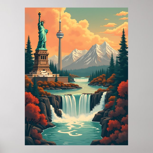 Statue of Liberty and CN Tower Landscape Poster (Framsidan)