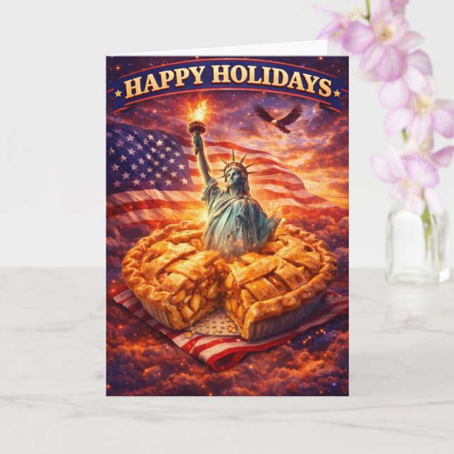 Statue of Liberty, Apple pie happy holidays greeti Kort (Orkide)