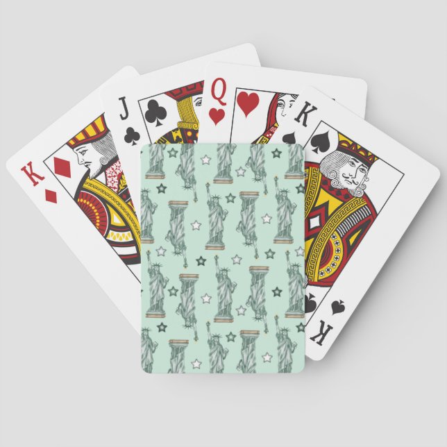 Statue of Liberty - Green Stars Playing Cards Casinokort (Baksidan)