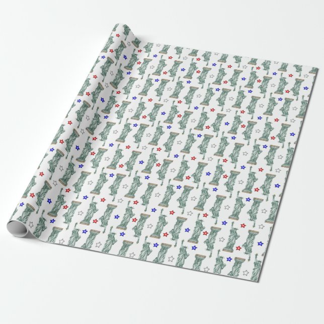 Statue of Liberty - Patriotic Stars Wrapping Paper Presentpapper (Utrullad)
