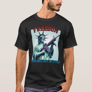 Statue of Liberty Patriotic Sunglasses M4 Rifle T Shirt