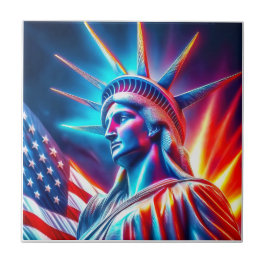  Statue Of Liberty  Red White  Blue With Flag Kakelplatta