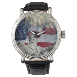 Statue of Lincoln & American Flagga with Fireworks Armbandsur