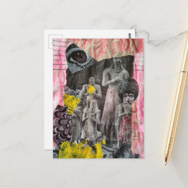 Statues of People mixed media collage Vykort