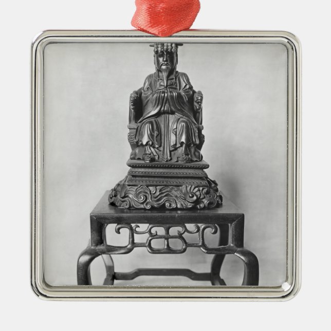 Statuette av Confucius som en Mandarin, Qing Julgransprydnad Metall (Framsidan)