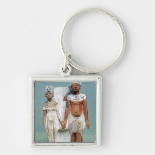 Statuette av den Amenophis droppen och Nefertiti Fyrkantig Silverfärgad Nyckelring