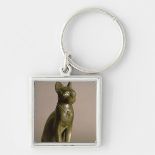 Statuette av en katt som föreställer gudinnan fyrkantig silverfärgad nyckelring