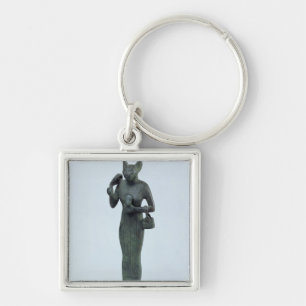 Statuette av gudinnan Bastet Fyrkantig Silverfärgad Nyckelring