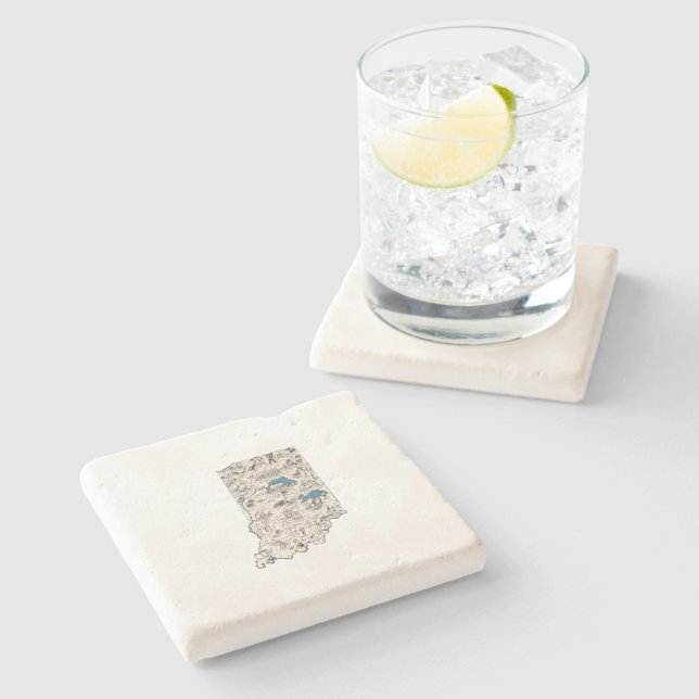 Statusdiagram för Indiana Antique Bild Karta Vinta Stenunderlägg (Sidan)