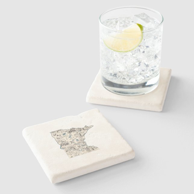 Statusdiagram för Minnesota Antique Bild Karta Vin Underlägg Sten (Sidan)