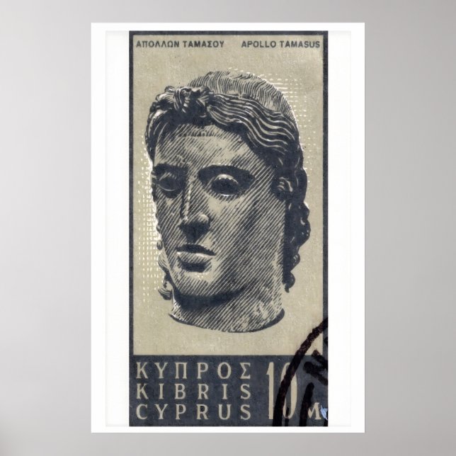 Staty av Apollo - Cypern - Frimärksutskrift Poster (Framsidan)
