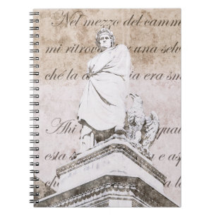 Staty av dante Allighieri med den gudomliga Anteckningsbok Med Spiral