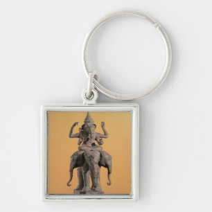 Staty av den hinduiska guden Ganesh Fyrkantig Silverfärgad Nyckelring