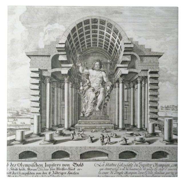 Staty av den olympiska zeusen som göras av Phidias Kakelplatta (Framsidan)