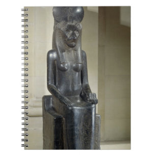 Staty av denhövdade gudinnan Sekhmet, från th Anteckningsbok