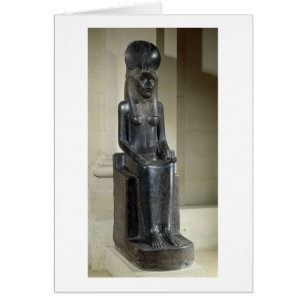 Staty av denhövdade gudinnan Sekhmet, från th Hälsningskort