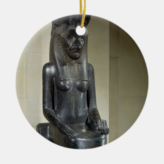 Staty av denhövdade gudinnan Sekhmet, från th Julgransprydnad Keramik (Framsidan)