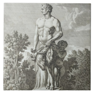 Staty av en Satyr på Versailles, 1675, från 'Vue Kakelplatta
