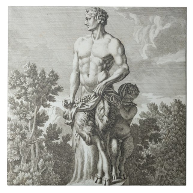 Staty av en Satyr på Versailles, 1675, från 'Vues Kakelplatta (Framsidan)