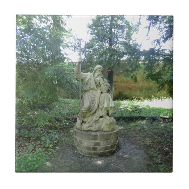 Staty av en walesisk Druid på Erddig Hall Kakelplatta (Framsidan)