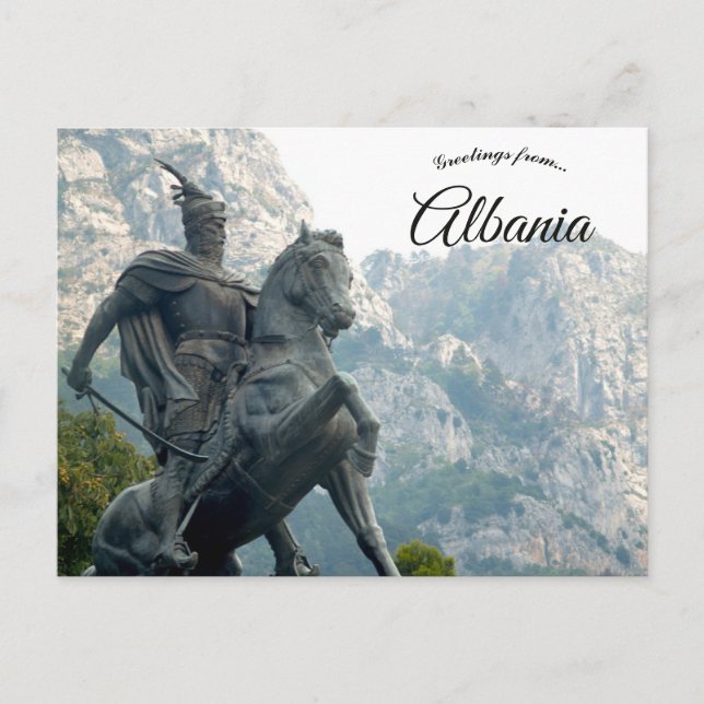 Staty av George Kastrioti Skanderbeg i Albanien Vykort (Framsida)