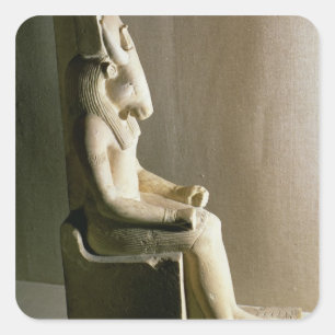 Staty av guden Montu med huvudet av en tjur, f Fyrkantigt Klistermärke