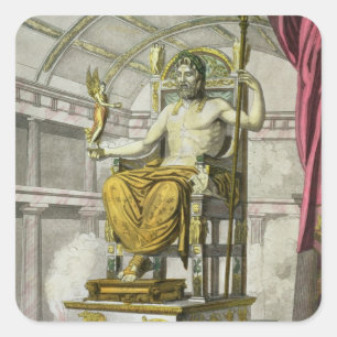 Staty av Jupiter i ett tempel, från 'Costumi dei Fyrkantigt Klistermärke