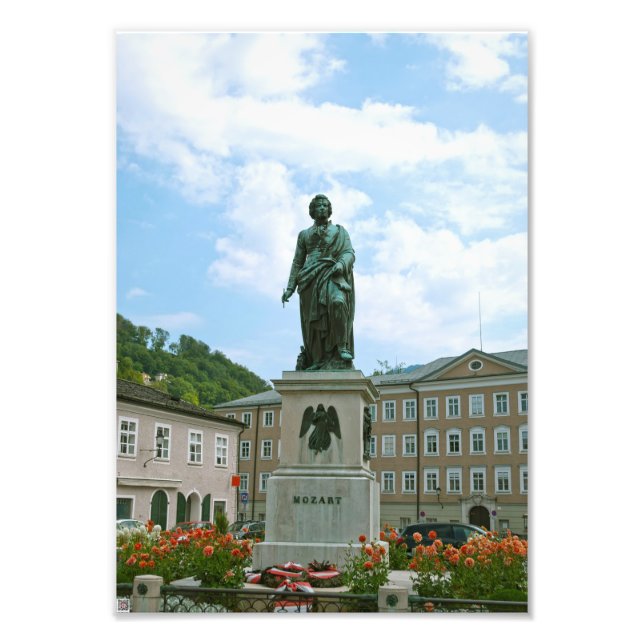 Staty av Mozart i Salzburg Fototryck (Framsidan)