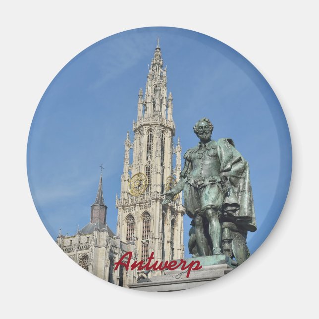 Staty av Peter Paul Rubens i Antwerpen, Belgien Magnet (Framsidan)