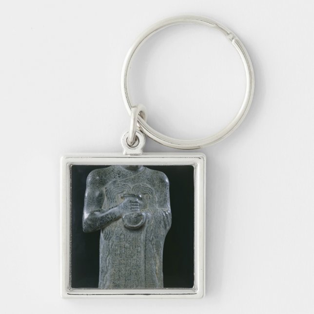 Staty av Prince Gudea, c.2150 BC Fyrkantig Silverfärgad Nyckelring (Framsidan)