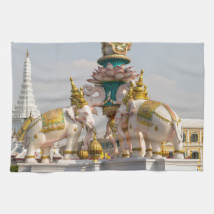Staty av rosa elefanter Bangkok Thailand Kökshandduk