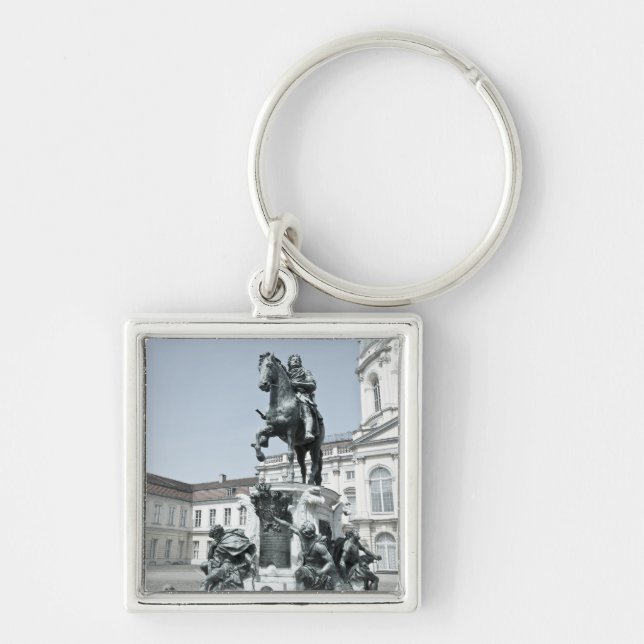 Staty Friedrich Wilhelm I i Berlin Fyrkantig Silverfärgad Nyckelring (Framsidan)