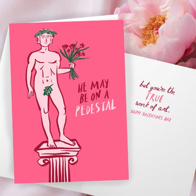 STATY GALENTINE Alla hjärtans dag Whimsical Rolig  Kort (STATUE GALENTINE Valentine Whimsical Funny Hype Card
)