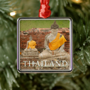 Statyer av sittande buddhor Ayutthaya, Thailand Julgransprydnad Metall