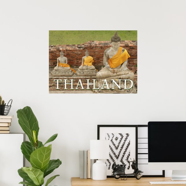 Statyer av sittande Buddhor | Ayutthaya, Thailand Poster (Hemmakontoret)