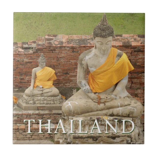 Statyer i Sitta Buddhas | Ayutthaya, Thailand Kakelplatta (Framsidan)