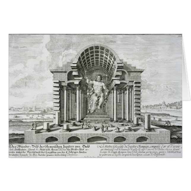 Statyn Olympian Zeus, gjord av Phidias i guld a Hälsningskort (Framsidan Horizontal)