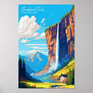 Staubbach Falls vintage resor illustration Poster