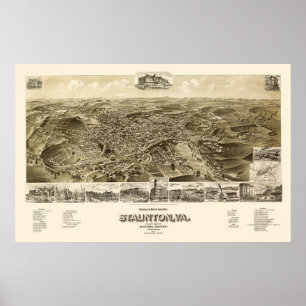 Staunton panorama- karta för VA - 1891 Poster