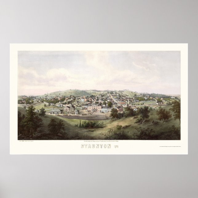Staunton, VA Panoramic Karta - 1857 Poster (Framsidan)