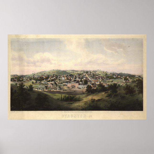 Staunton Virginia 1857 Antique Panoramic Karta Poster (Framsidan)