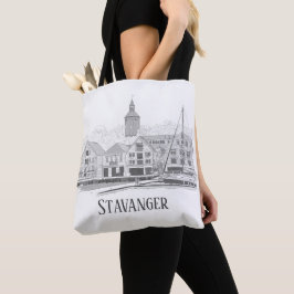 Stavanger Norge Beresh Streetscape Teckning Tot Tygkasse