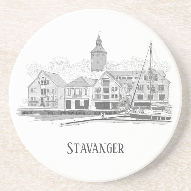 Stavanger Norge Beresh Streetscape Teckning Underlägg (Framsidan)